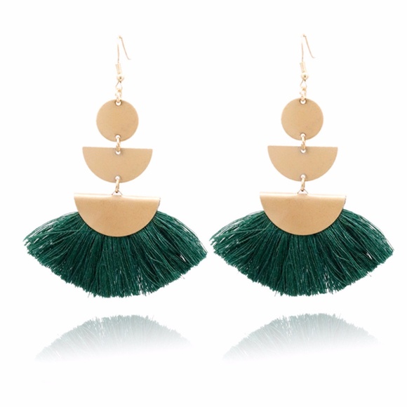 Green Tassel Earrings - Picture 4 of 5